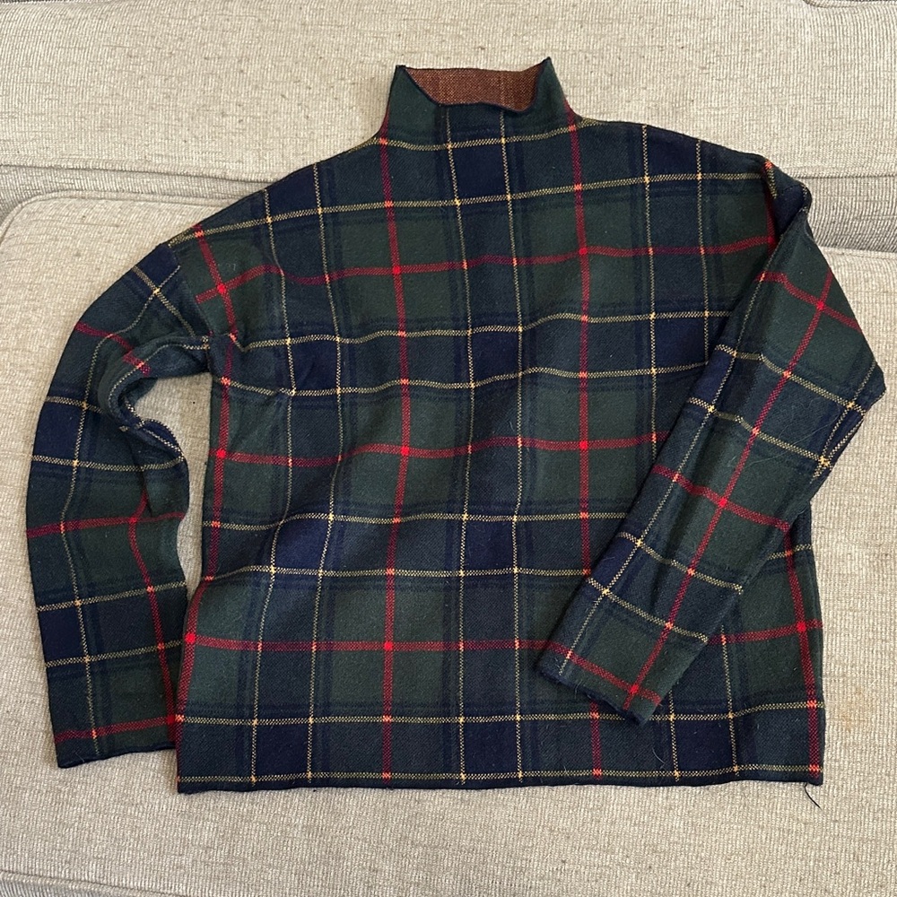 Tahari Women’s Turtleneck Sweater in Dark Green, Navy blue, and Red Check